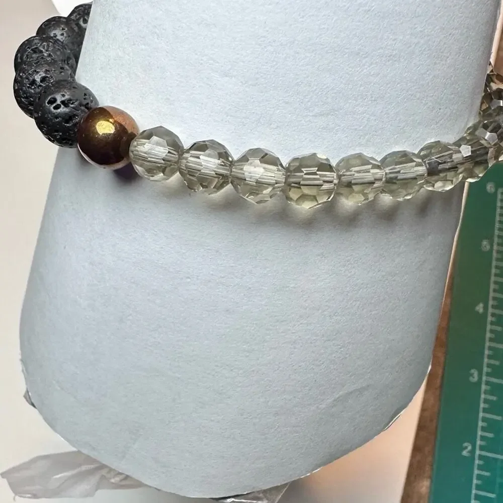 Lava stone stretch bracelet with glass beads handmade